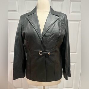 Pamela McCoy Chic Women's Black Leather Blazer Jacket Fall Winter Sz L